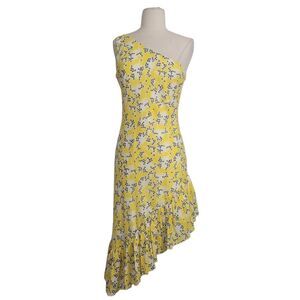Paul & Joe Yellow Floral One Shoulder Ruffle Asymmetrical‎ Dress Sz 42 US 10